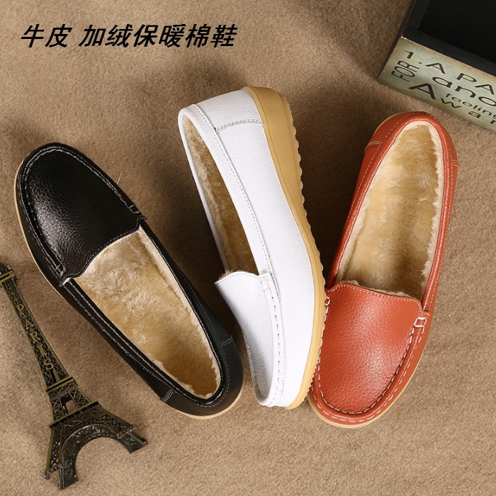 中老年人牛筋软底加绒保暖棉皮鞋