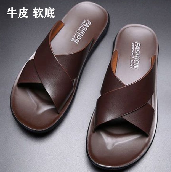 真皮男士软底露趾凉拖2026夏季