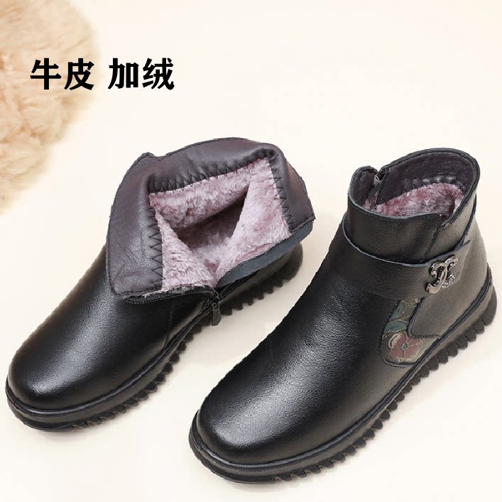 牛皮加绒高帮棉鞋女款防寒保暖