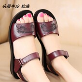 女真皮凉鞋 软底中老年妈妈凉鞋 平底中年老人沙滩女鞋 夏季 凉皮鞋 子