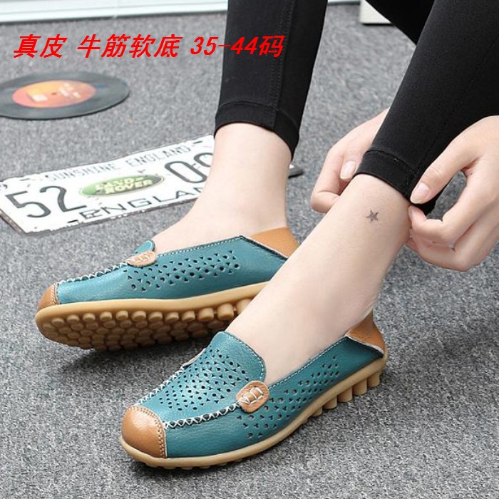 夏季真皮软底一脚蹬镂空女豆豆鞋