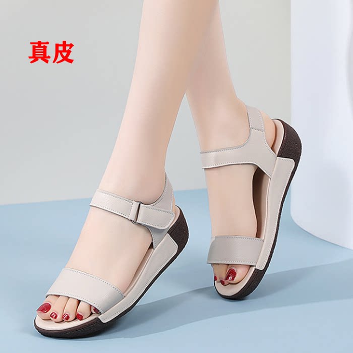 真皮松糕厚底坡跟露趾凉鞋女