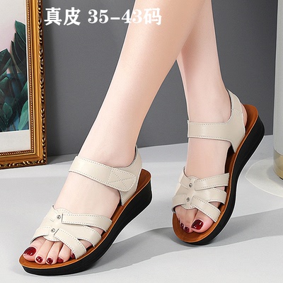 夏季女真皮凉鞋大码中老年平跟