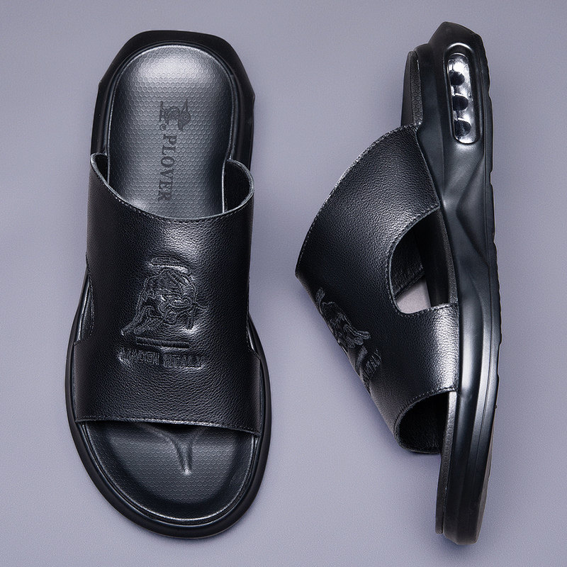 头层牛皮拖鞋男2021夏季新款男式气垫男鞋鞋子沙滩凉鞋男士拖鞋男,流行男鞋,一字拖,淘宝优惠券,粉丝福利购,淘宝优惠卷