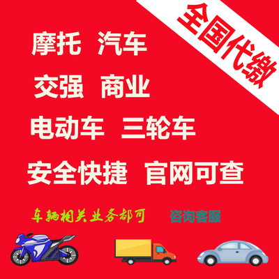 摩托车电动电摩汽车交强险商业新车上牌二轮三轮盗抢异地年检年审