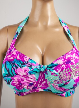 YB0013有钢圈印花绕脖超簿大罩杯比基尼单件泳衣大码海边CDEFGHIJ