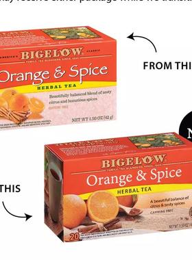美国Bigelow比奇洛橙子和香料草本茶袋20包,买3盒包邮