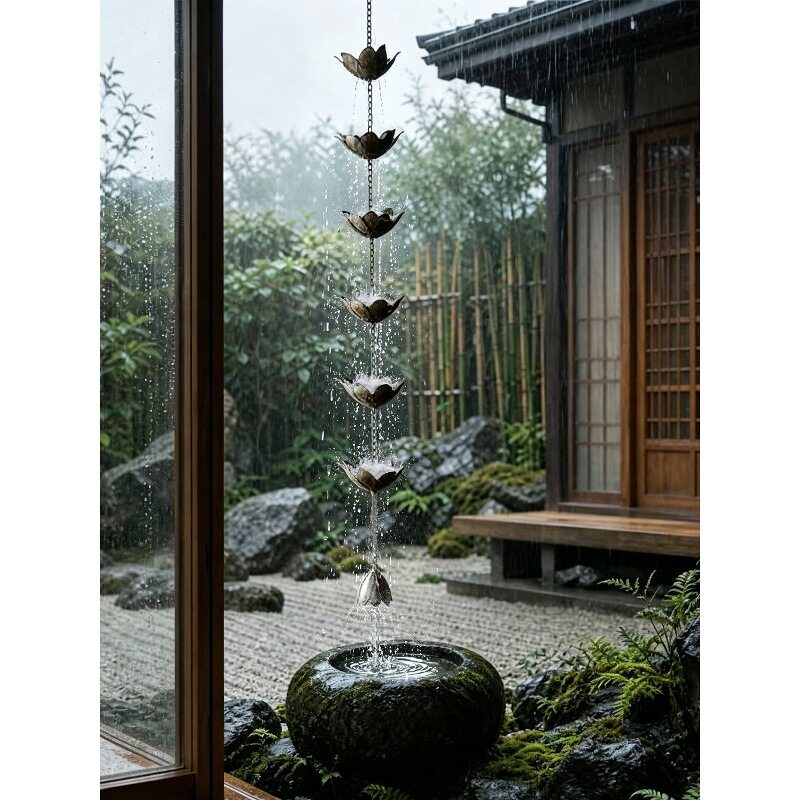 户外别墅雨链新中式屋檐排水链雨水链庭院导水链天沟引水槽雨铃铛