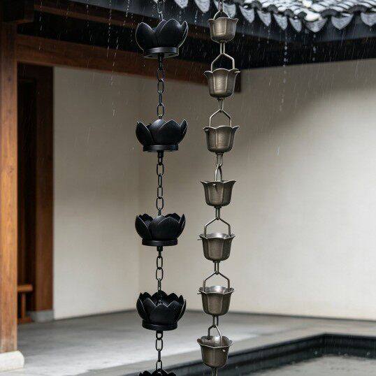 紫铜别墅雨链日式屋檐排水链雨水链庭院导水链天沟引水槽雨铃户外