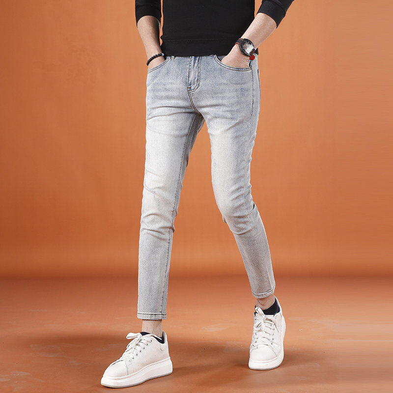 夏季薄款浅色九分牛仔裤男款2026新款潮流韩版时尚弹力修身小脚裤
