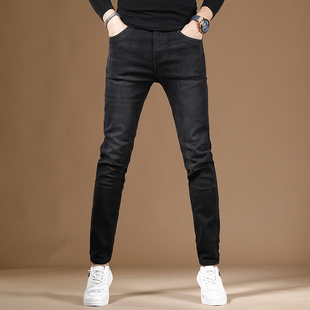 潮流帅气弹力黑色牛仔裤男秋冬款潮牌百搭修身小脚男士休闲长裤子