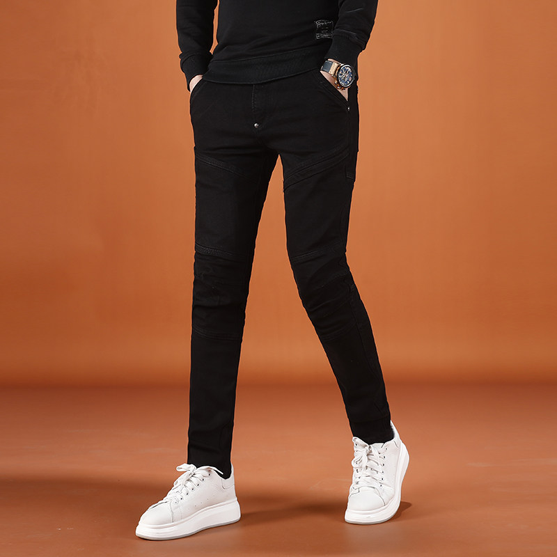 2026春夏新款潮男时尚韩版百搭黑色牛仔裤男款修身小脚男士长裤子