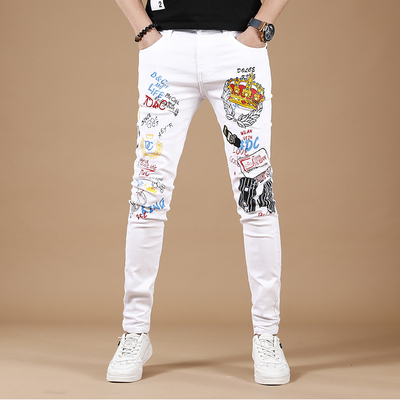 拉链长裤春季牛仔裤印花