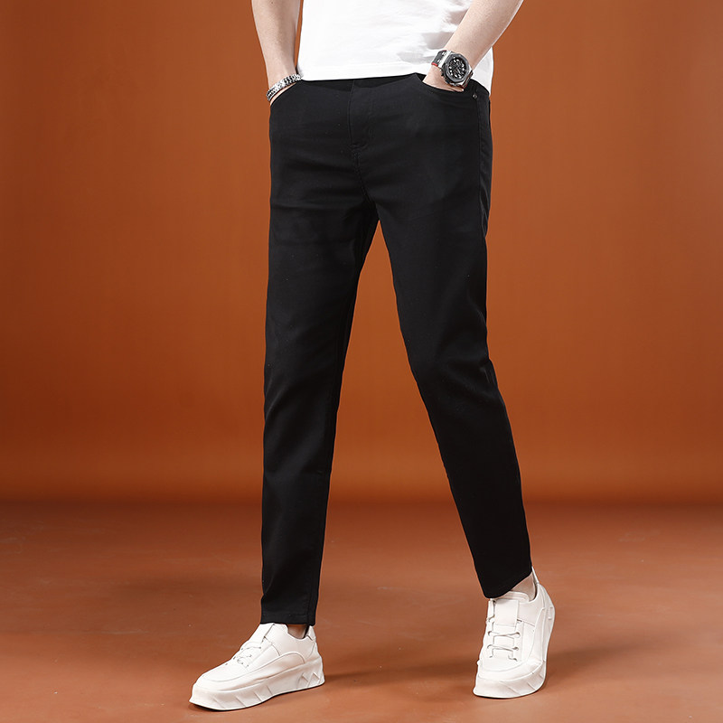 2025夏季薄款九分牛仔裤男潮流弹力修身小脚裤黑色休闲裤男9分裤