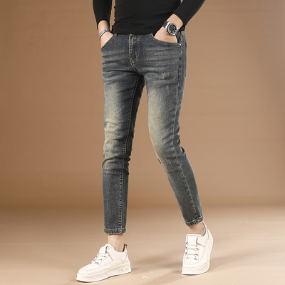 2025新款九分牛仔裤男秋冬厚款潮流时尚弹力修身小脚男士9分裤子