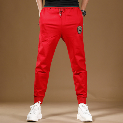 红色裤子男休闲裤束脚男士运动裤