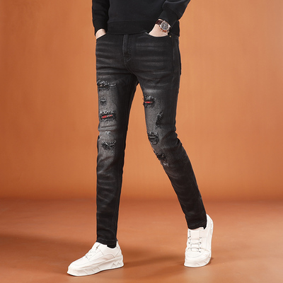 破洞弹力男士牛仔裤秋冬款