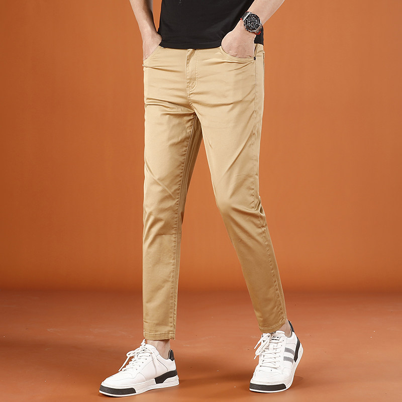 卡其色裤子男款休闲裤2026新款时尚百搭修身小脚九分裤男夏季薄款