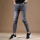 男夏季 韩版 薄款 高端九分牛仔裤 潮牌修身 小脚男士 烟灰9分休闲裤 子