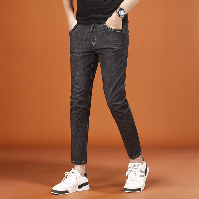 夏季薄款九分牛仔裤男2026新款潮牌时尚弹力修身小脚男士黑色裤子
