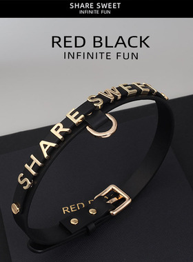 【WK倾库】个性定制字母项圈牛皮choker锁骨链女牵引颈链铃铛套装