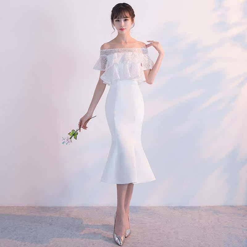 Evening dress 2018 one word fashion new pattern Mid length version fish tail Show thin banquet party Tuxedo Dressin the Women's clothing/Boutique , Wedding/Cheongsam/Formal dress , Formal dress/Evening  category - from Buy2taobao.com to provide professional Taobao agent buy service