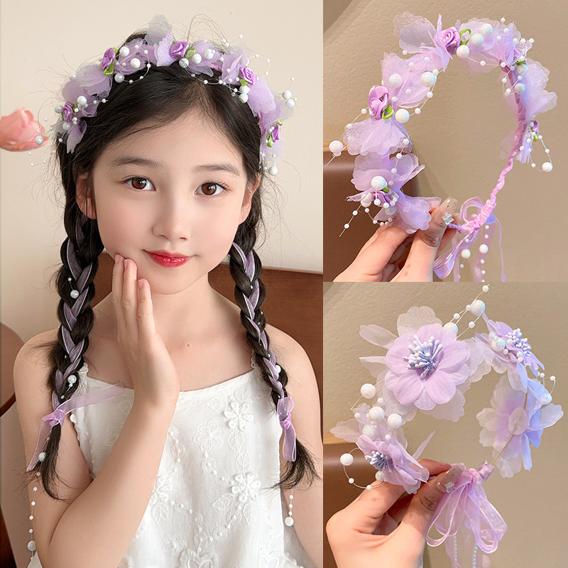 儿童编发发箍2026新款女童花环头箍小女孩公主头超仙飘带发卡头饰