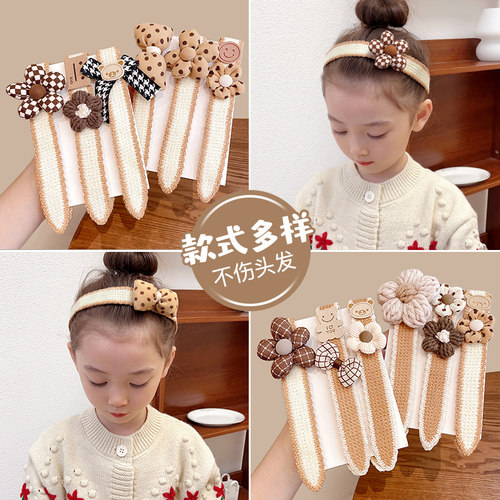 甜美女童奶咖花朵魔法贴发带发箍