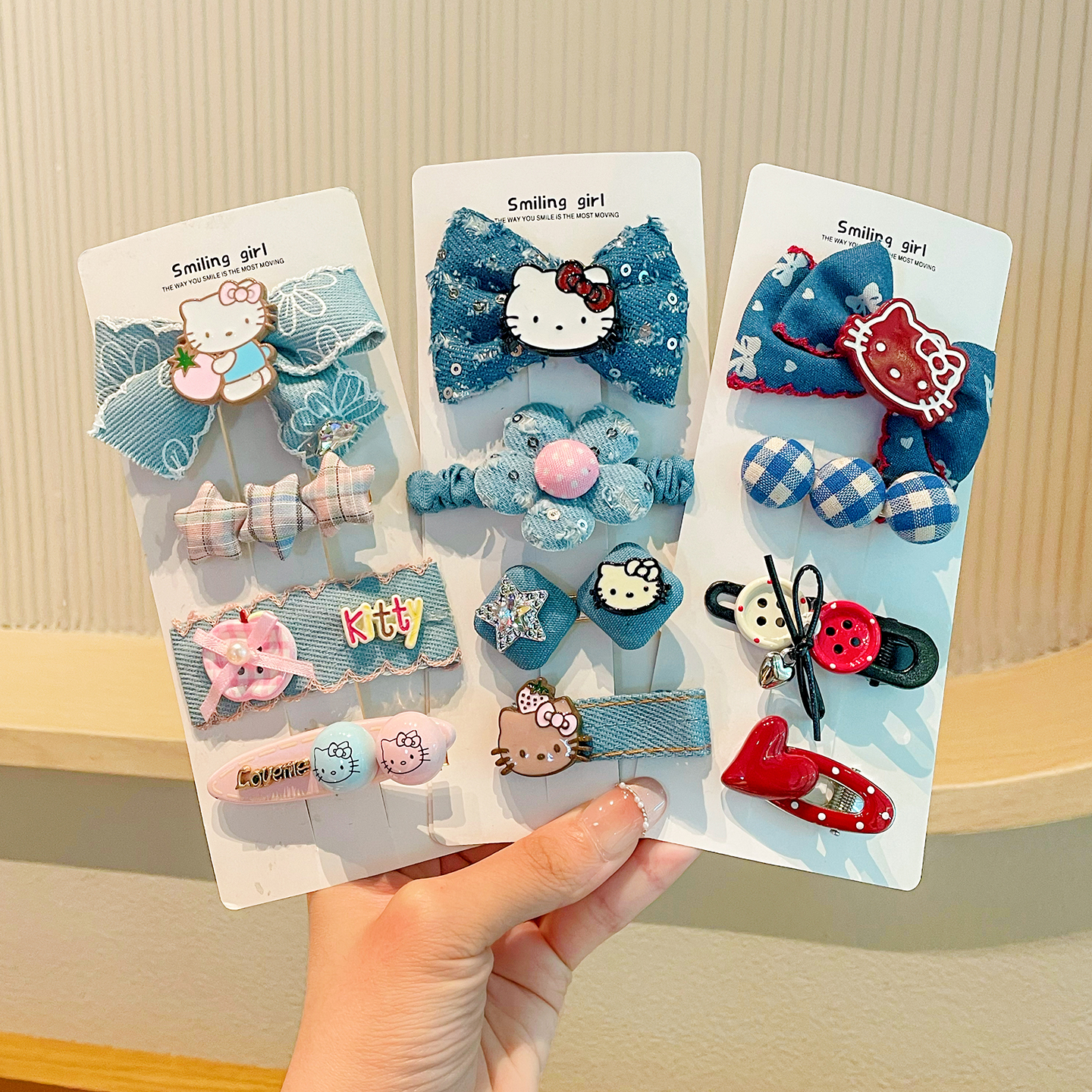 牛仔kt猫发夹~漂亮蝴蝶结发卡