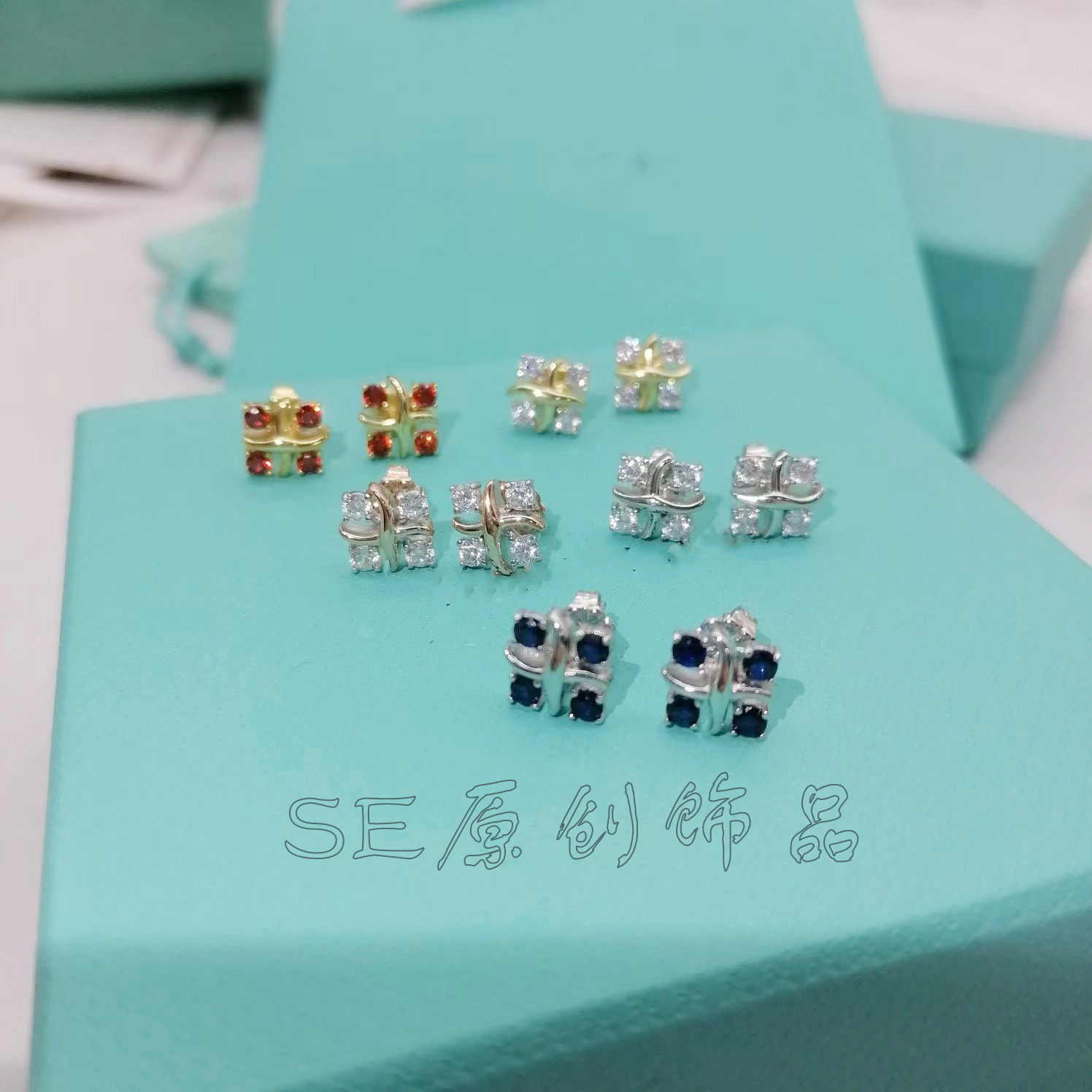 新款925银十字交叉镶钻X耳环耳钉