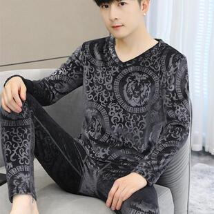 冬季保暖内衣男士加绒加厚青年金丝绒套装学生V领秋衣秋裤棉毛衫