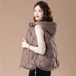 羽绒棉马甲女款冬季外穿时尚洋气2024新款妈妈连帽坎肩轻薄款马夹