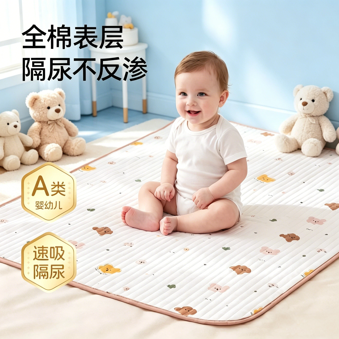 爱里奇纯棉防水可洗新生儿隔尿垫