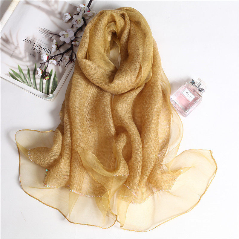 专柜桑蚕丝羊毛混纺手工钉珠围巾高档气质丝巾秋冬季百搭保暖黄色,服饰配件/皮带/帽子/围巾,围巾/丝巾/披肩,淘宝优惠券,粉丝福利购,淘宝优惠卷