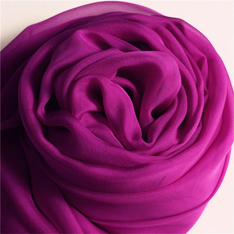 专柜品牌100%桑蚕丝纯色女真丝丝巾春秋冬季百搭薄款披肩丝滑紫色