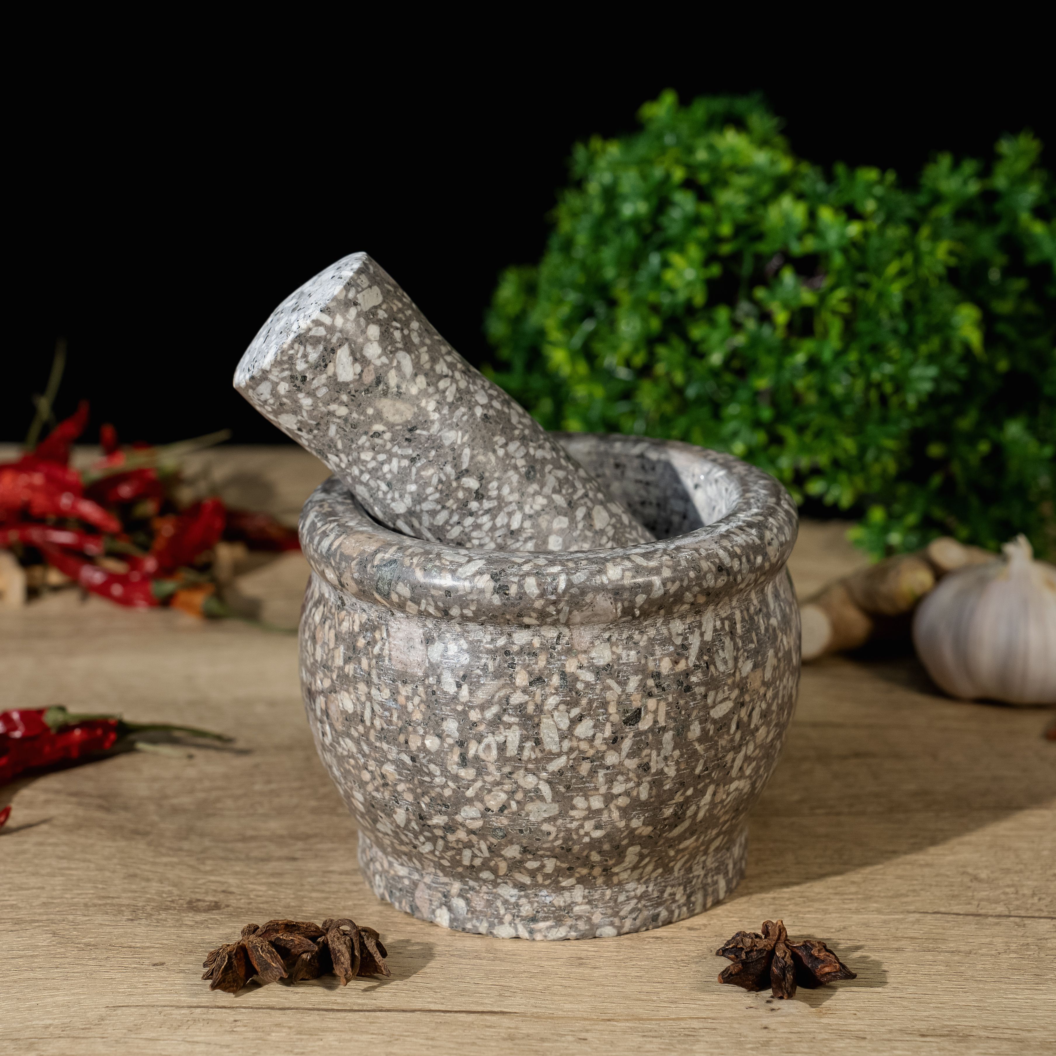 天然麥飯石搗藥缸家用磨碎器石臼磨藥罐研磨器蒜臼蒜缸搗泥器石窩