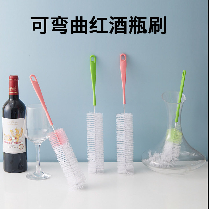 亚马逊长柄酵素瓶刷加长可弯曲红钢丝球/钢丝刷