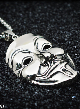 欧美复古面具钛钢朋克风吊坠项链