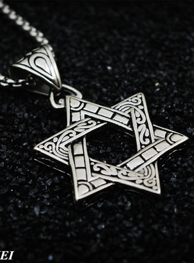欧美钛钢六角星朋克风吊坠项链