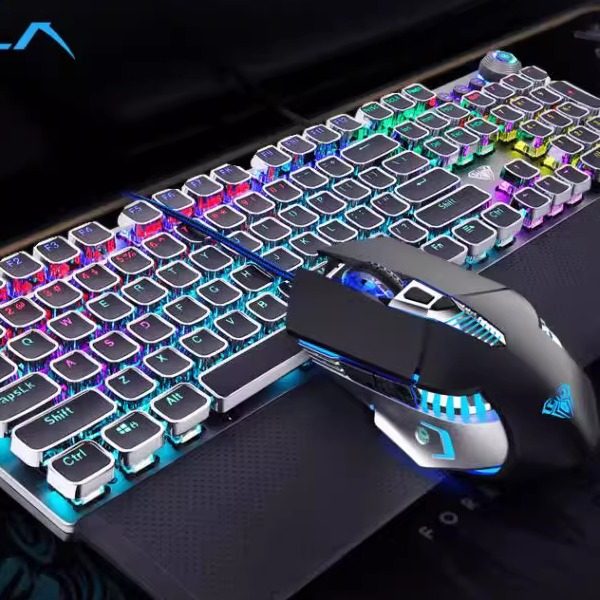 狼蛛T500真机械青轴朋克键鼠套装网吧电竞吃鸡游戏套装