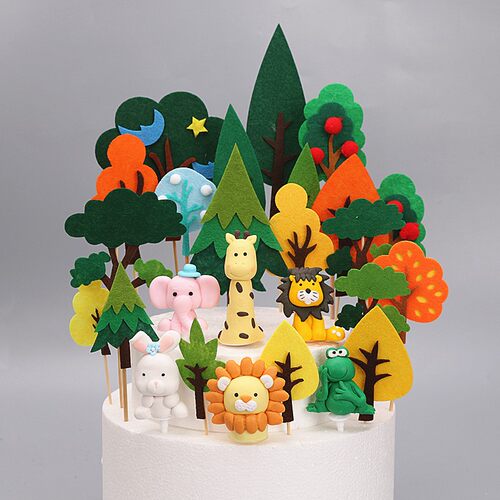 绿色森林毛毡小动物玩偶生日蛋糕