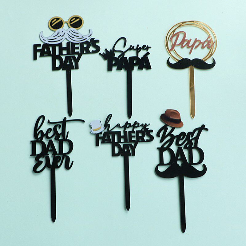 父亲节蛋糕装饰插牌胡子帽子fathersday亚克力爸爸插件黑色插旗