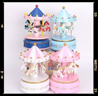 蛋糕装饰摆件发声灯光粉色旋转木马音乐盒儿童生日快乐插件礼物