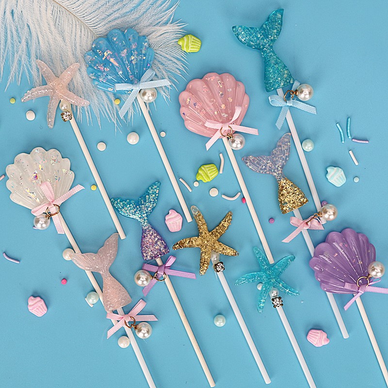 海洋系列钻石海星贝壳珍珠蝴蝶结鱼尾变色美人鱼蛋糕小海星插件