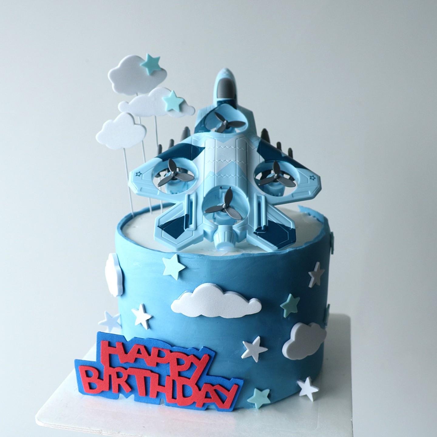 网红男孩生日蛋糕装饰摆件战斗机儿童男孩飞机云朵星星烘焙插件