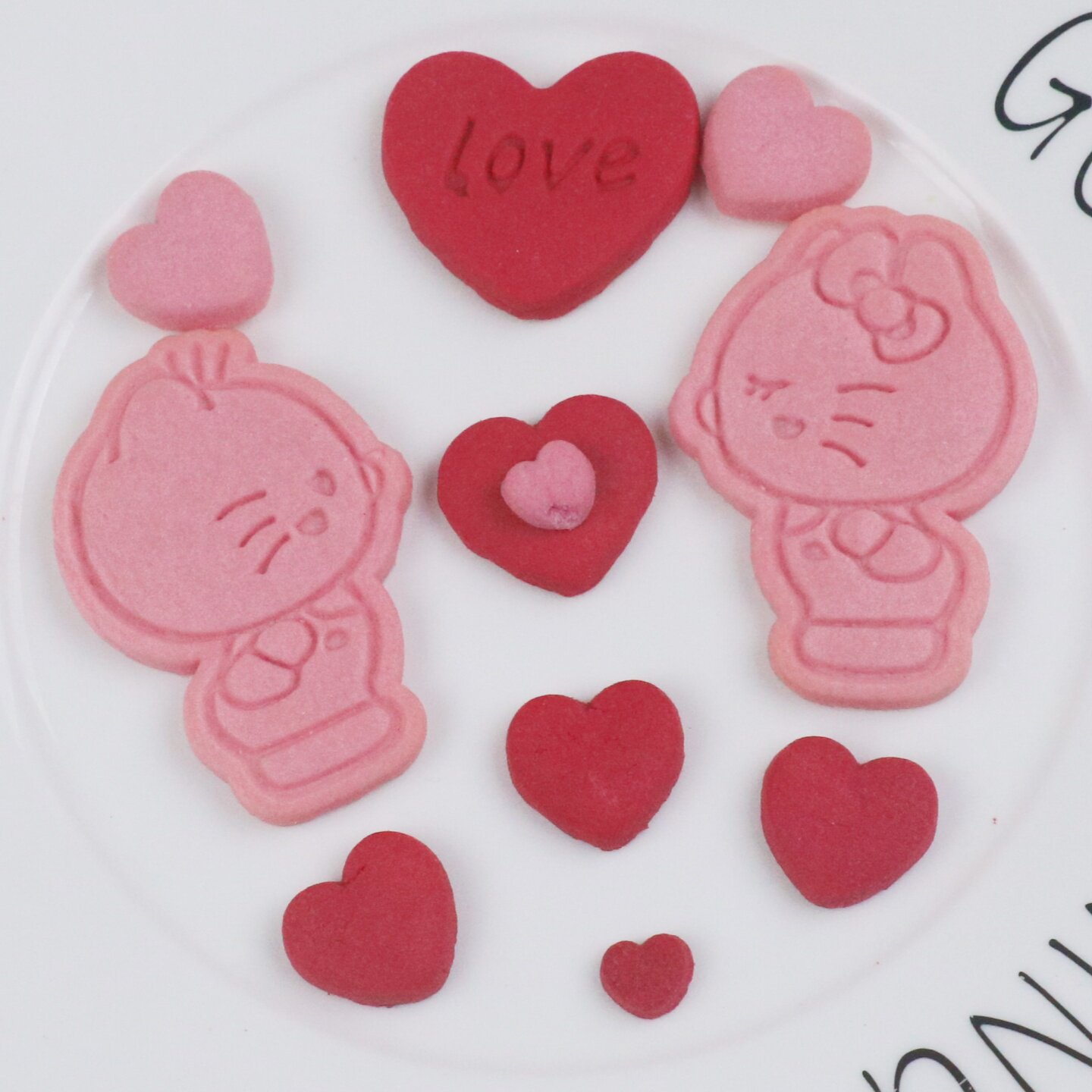 情人节蛋糕装饰摆件卡通猫咪爱心大小酥性饼干袋装情侣款可爱造型