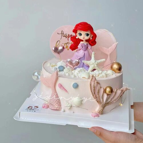 粉色美人鱼生日蛋糕摆件插件