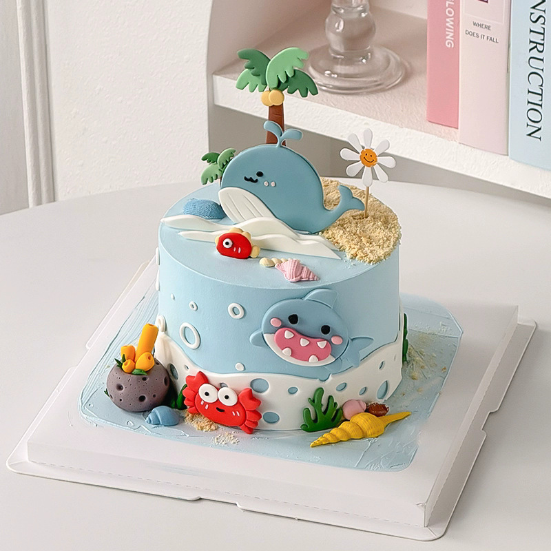 新款卡通海洋动物蛋糕装饰摆件