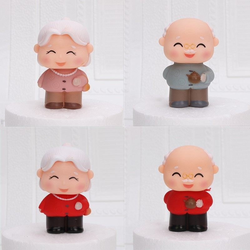 茶壶爷爷奶奶搪胶生日做寿摆件退休生活毛笔身体健康小桥流水插件