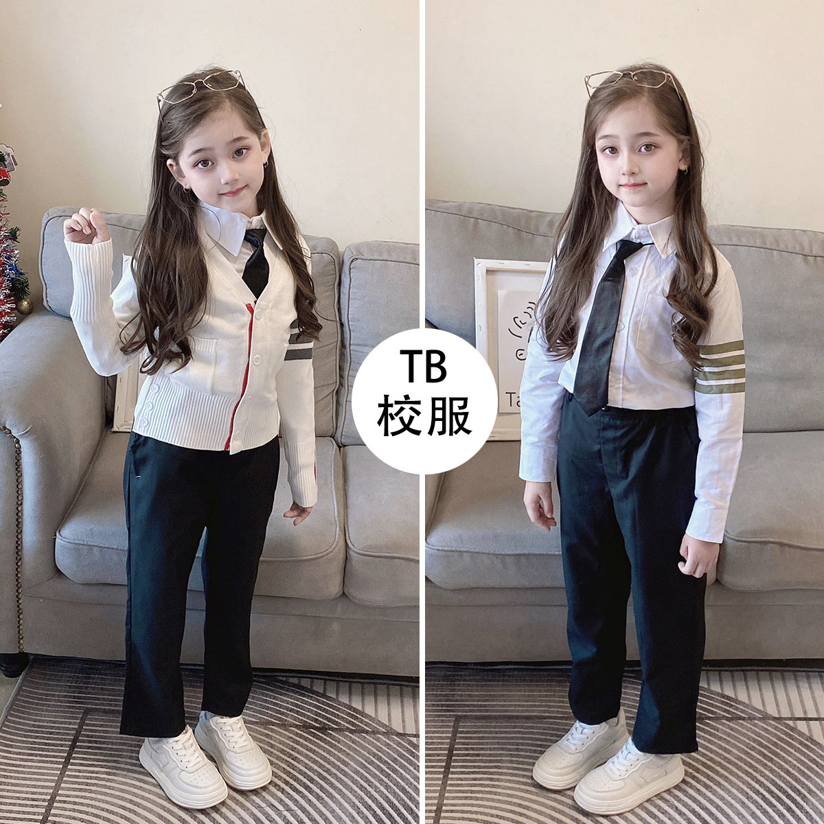 TB毛衣男女童针织衫中长款西装儿童休闲韩版百搭春秋潮学院风套装